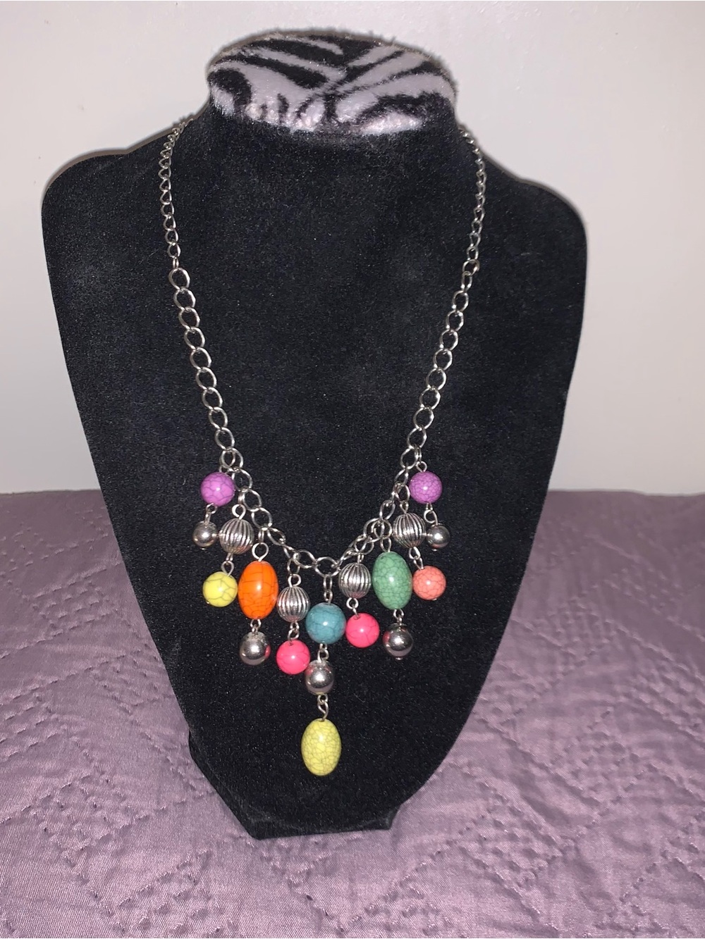 Colorful Bead Pendant Necklace - Multicolor Statement